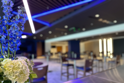 picture of 1855 club with lighting and floral