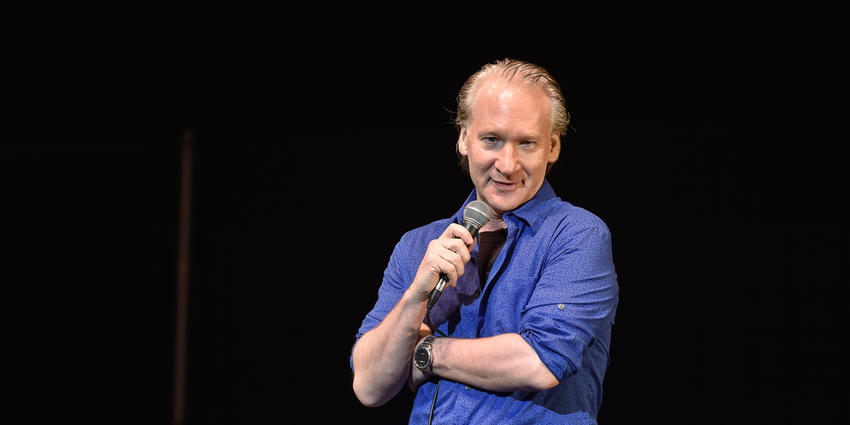 Comedian, Bill Maher, speaks with the Bryce Jordan Center audience in 2014.