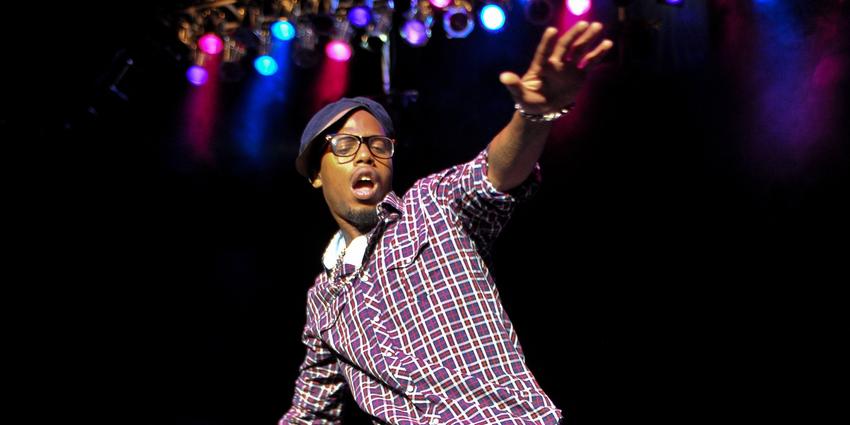 Grammy-nominated rap and hip-hop artist B.o.B, Bobby Ray Simmons, Jr. performs on stage at the Bryce Jordan Center. 