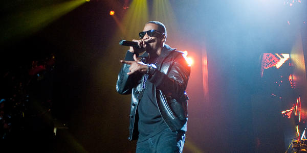 Jay-Z performing 'Izzo' for the audience at the Bryce Jordan Center.