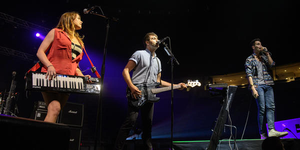 Cobra Starship all together on stage perform for the BJC audience in 2012.