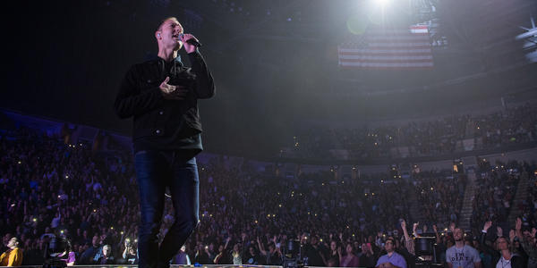 View of crowd during worship service